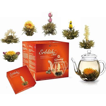 Creano Tea Flowers Mix Blooming Tea Gift Set With Glass Jug Green