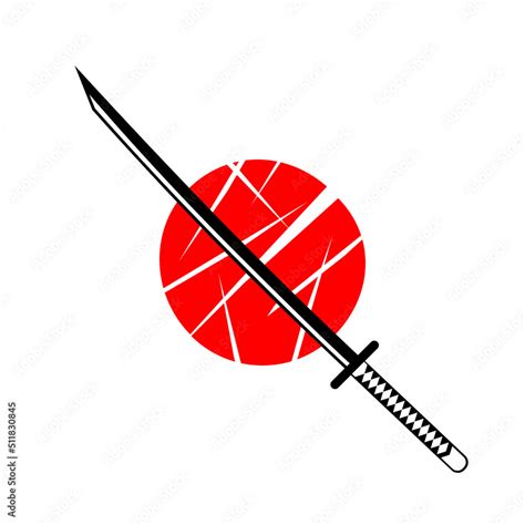 Katana sword samurai ronin slash red circle japanese style tattoo flat ...