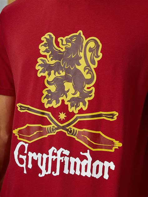 Harry Potter X Shein Men School Style Gryffindor Burgundy Casual Tee