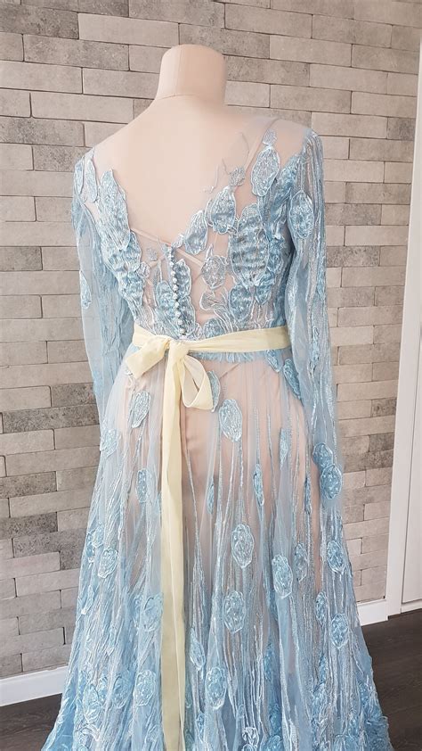 Exquisite 3D blue lace wedding top long sleeve wedding | Etsy