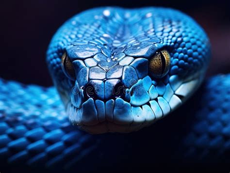 Blue Viper Snake Closeup Face Head Of Viper Snake Stock Illustration