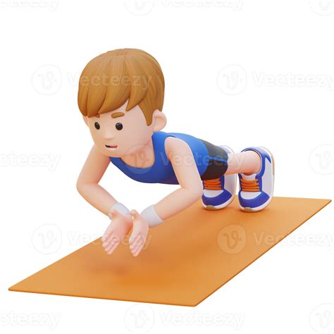 3d Sporty Male Character Performing Clap Push Up Exercise At Home Gym 25213780 Png