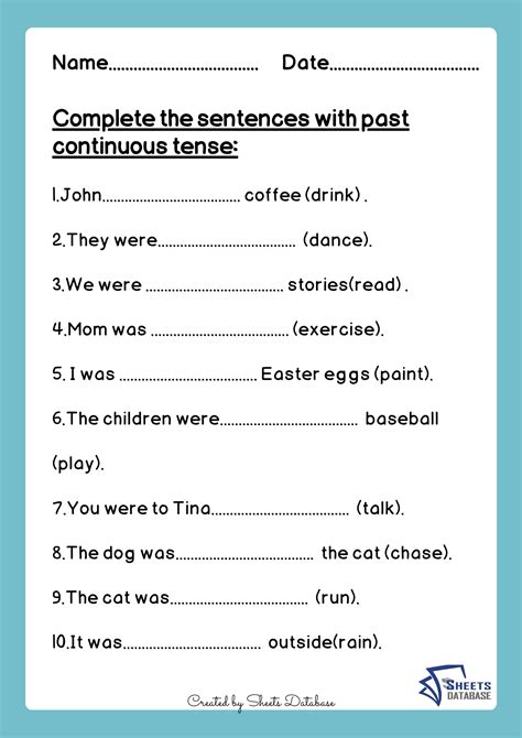 Past Continuous Tense Sheets