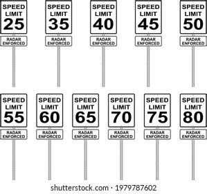 Collection Speed Limit Radar Enforced Street Stock Vector (Royalty Free ...