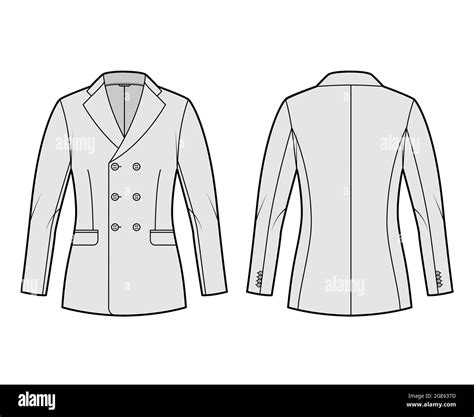 Fitted Jacket Suit Technical Fashion Illustration With Double Breasted