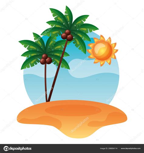 Tropical Beach Sand Palm Tree Sun Stock Vector By Yupiramos