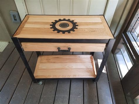 Industrial Rolling table with drawer – AshevilleWood.com