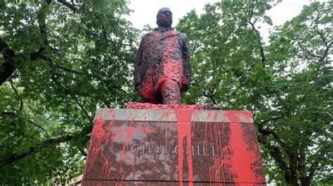 Red Paint Used To Deface Statue Of Winston Churchill Outside Edmonton