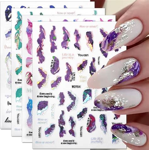 Amazon 6 Colors Marble Nail Stickers For Women 3D Bronzing Silver