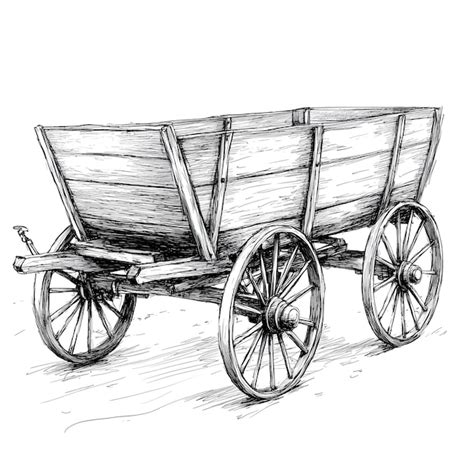 A Drawing Of A Wooden Wagon With A Drawing Of A Wagon Premium Ai