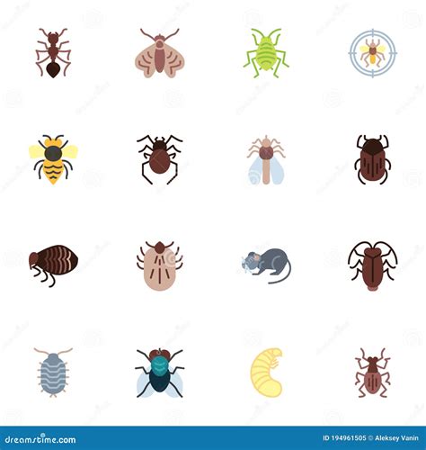 Insect Pests Collection Flat Icons Set Stock Vector Illustration Of