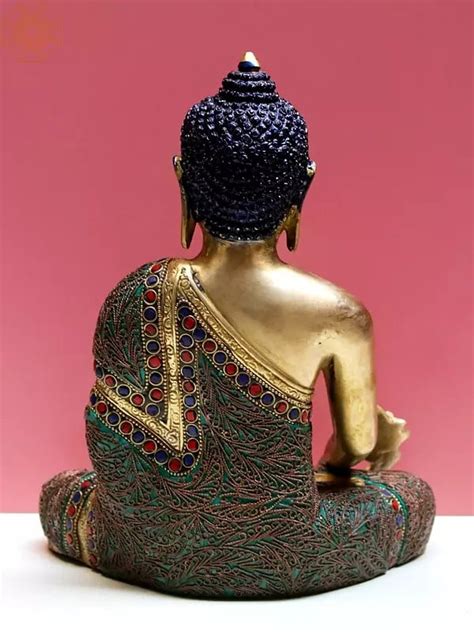 Brass Medicine Buddha With Inlay Work Exotic India Art