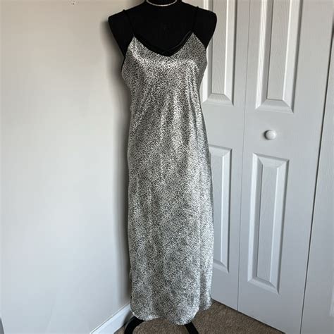 Secret Treasures Intimates Sleepwear S Satin Slip Dress Long Lingerie Dress Black White