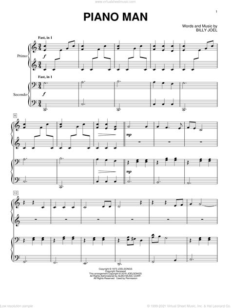 Piano Man Sheet Music For Piano Four Hands PDF Interactive