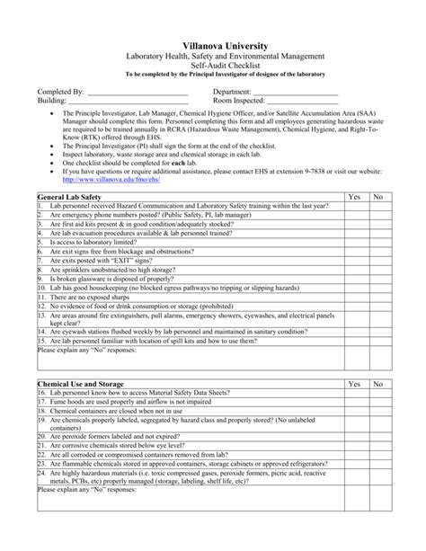 Lab Self Audit Checklist