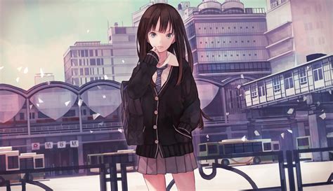 woman anime character in black school uniform HD wallpaper