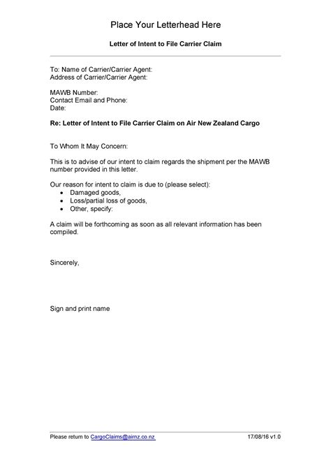 49 Free Claim Letter Examples How To Write A Claim Letter