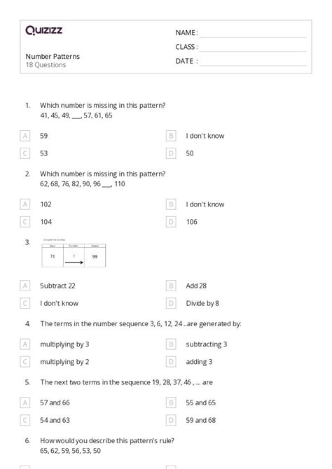 Number Patterns Worksheets For Th Grade On Quizizz Free Printable