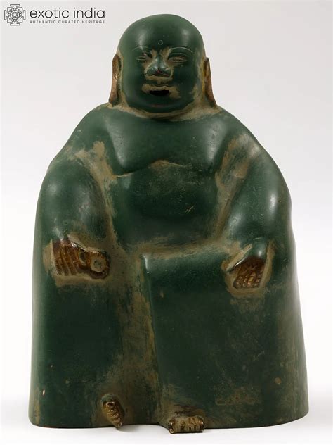 8" Brass Seated Budai Statue | Exotic India Art