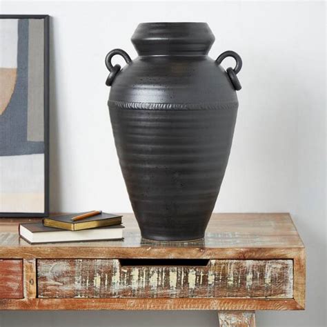 Litton Lane 20 In Black Amphora Ceramic Decorative Vase With Speckled