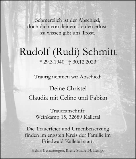 Traueranzeigen Von Rudolf Schmitt LZ Trauer