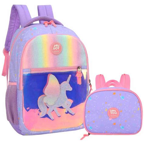 Kit Mochila Escolar Costas Feminina Menina Infantil Juvenil Unic Rnio