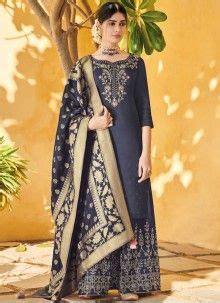 Buy Black Art Silk Resham Designer Patiala Salwar Kameez Online