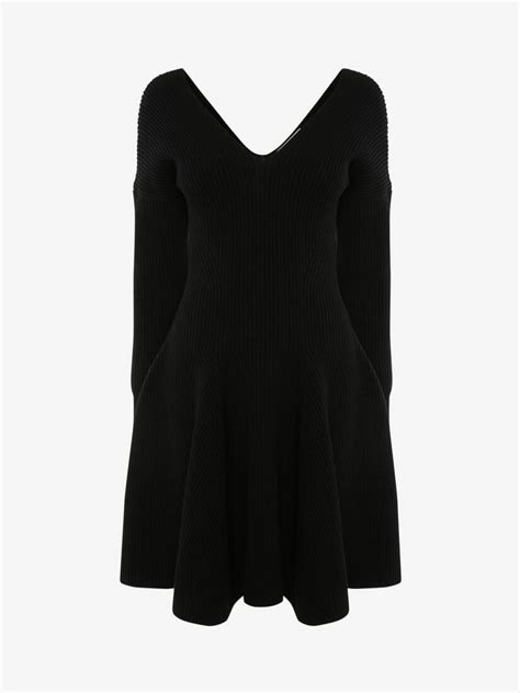 Alexander Mcqueen Off The Shoulder Knit Mini Dress In Black Reversible