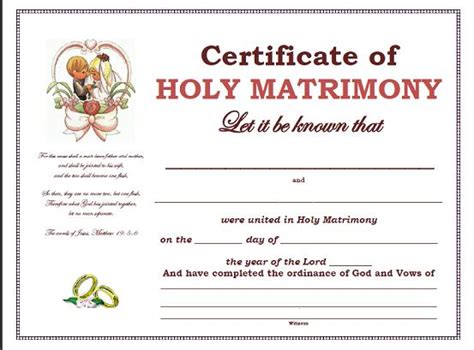 Holy Matrimony Certificate Free to Download