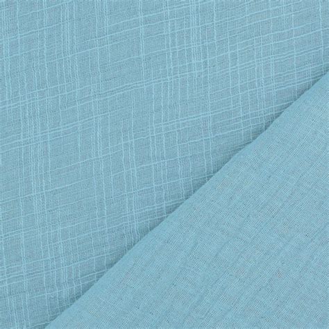 Tissu Double Gaze De Coton Look Lin Turquoise Clair Tissus Hemmers