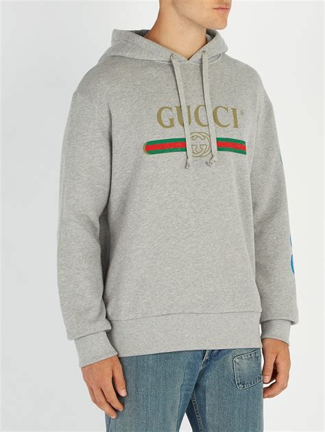 Gucci Cotton Dragon And Logo Hooded Sweatshirt In Grey Grey For Men