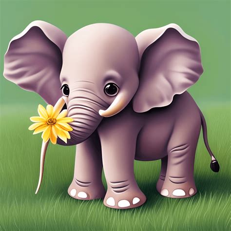 Adorable Baby Elephant Sitting And Holding A Flower Creative Fabrica