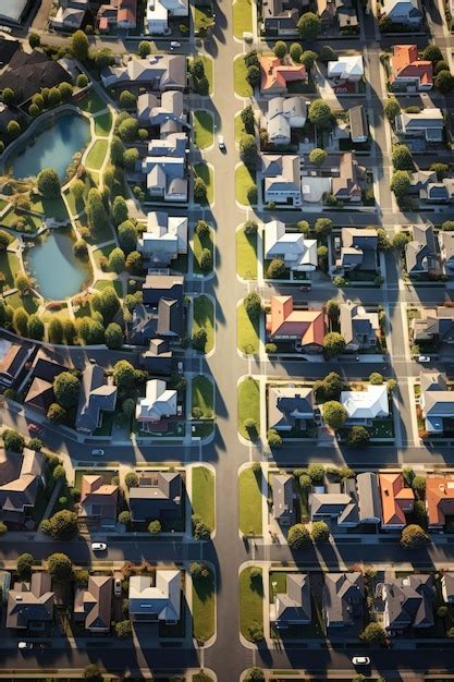 Premium Photo Top View Of Suburban Neighborhood Ai Generated