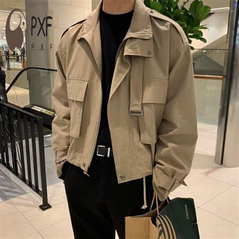 korean style mens coat loose retro light jacket  spring autumn