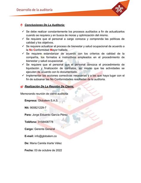 Evidencia AA3 Ev2 Taller Realización de la auditoría interna pdf