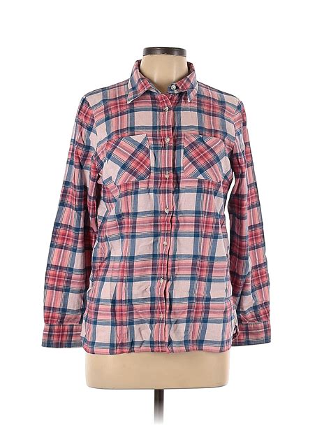 L L Bean 100 Cotton Plaid Multi Color Pink Long Sleeve Button Down