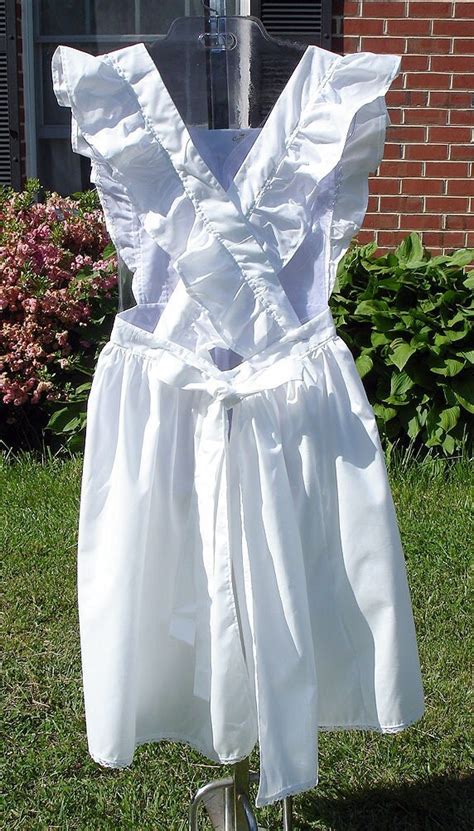 White Ruffled Pinafore Bib Apron Womens Plus Size