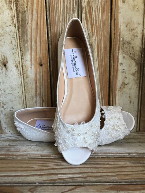 All Lace Open Toe Bridal Flat Shoe Beaded Lace Front And Back Etsy