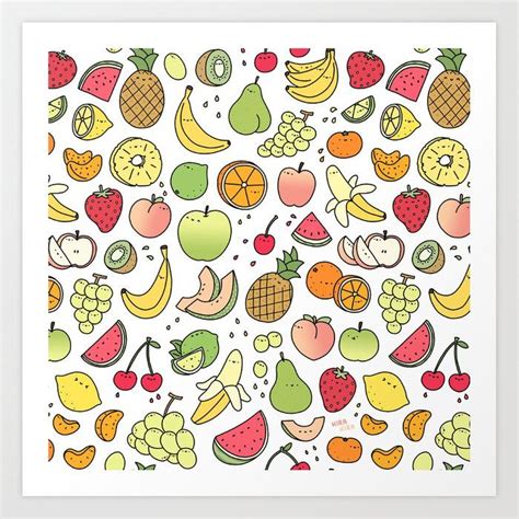 Juicy Fruits Doodle Art Print By Kirakiradoodles X Small Fruit