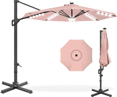 10ft Solar LED Cantilever Patio Umbrella 360 Degree Rotation Hanging