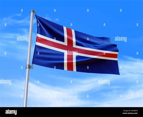 Beautiful Iceland Flag Waving In The Wind With Sky Background 3D