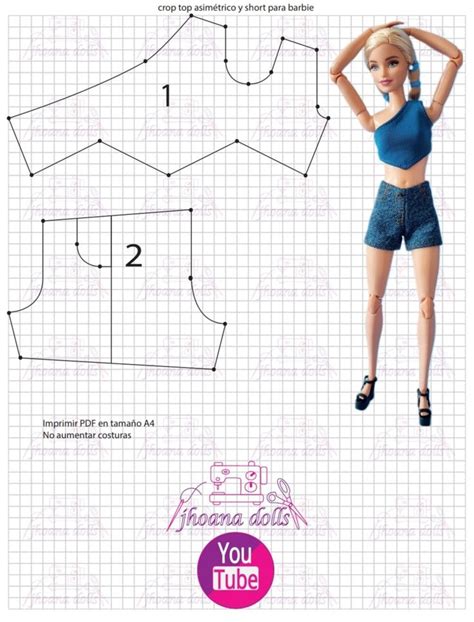 Crop top y shorts para Barbie Coser ropa de muñecas Ropa para barbie