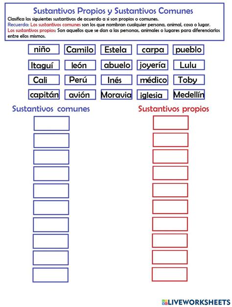 Pdf Online Exercise Sustantivos Propios Y Comunes Ejercicios De