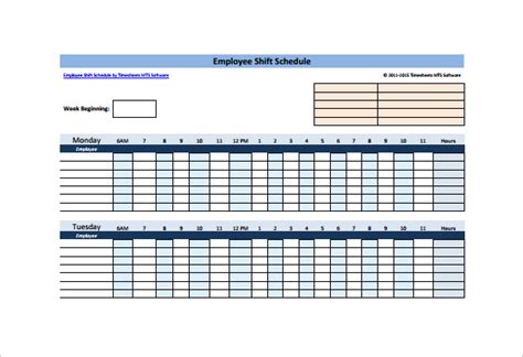 Printable Shift Schedule Templates