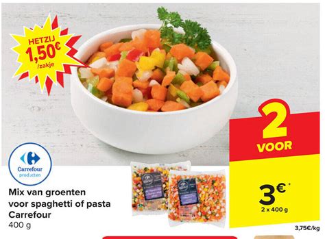 Mix Van Groenten Voor Spaghetti Of Pasta Carrefour 2 X 400 G Promotie