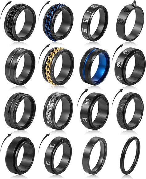 Black Stainless Steel Spinner Rings for Men and Women, Wedding Promise Band Set, Size 6-11 in ...