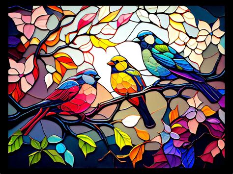 Colorful Bird Stained Glass Pattern Print, Download Digital Art ...