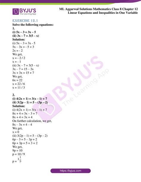 Ml Aggarwal Solutions For Class Maths Chapter Linear Equations And