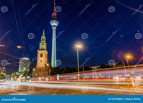 Berlim Alemanha Agosto 9 2017 Vista Noturna De Marienkirche St Marys