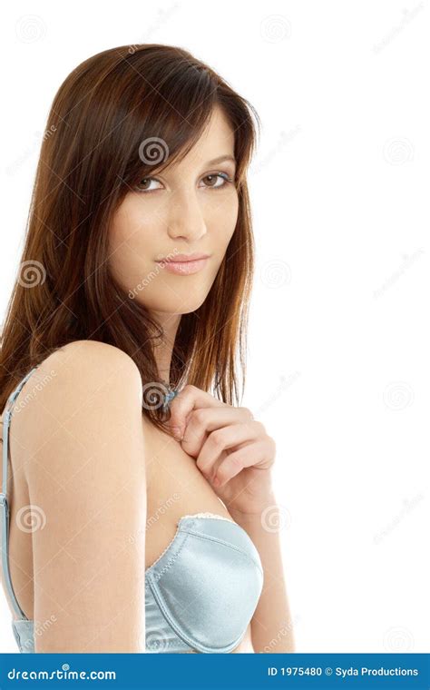 Brunette In Blue Bra Stock Photo Image Of Confident Hair 1975480